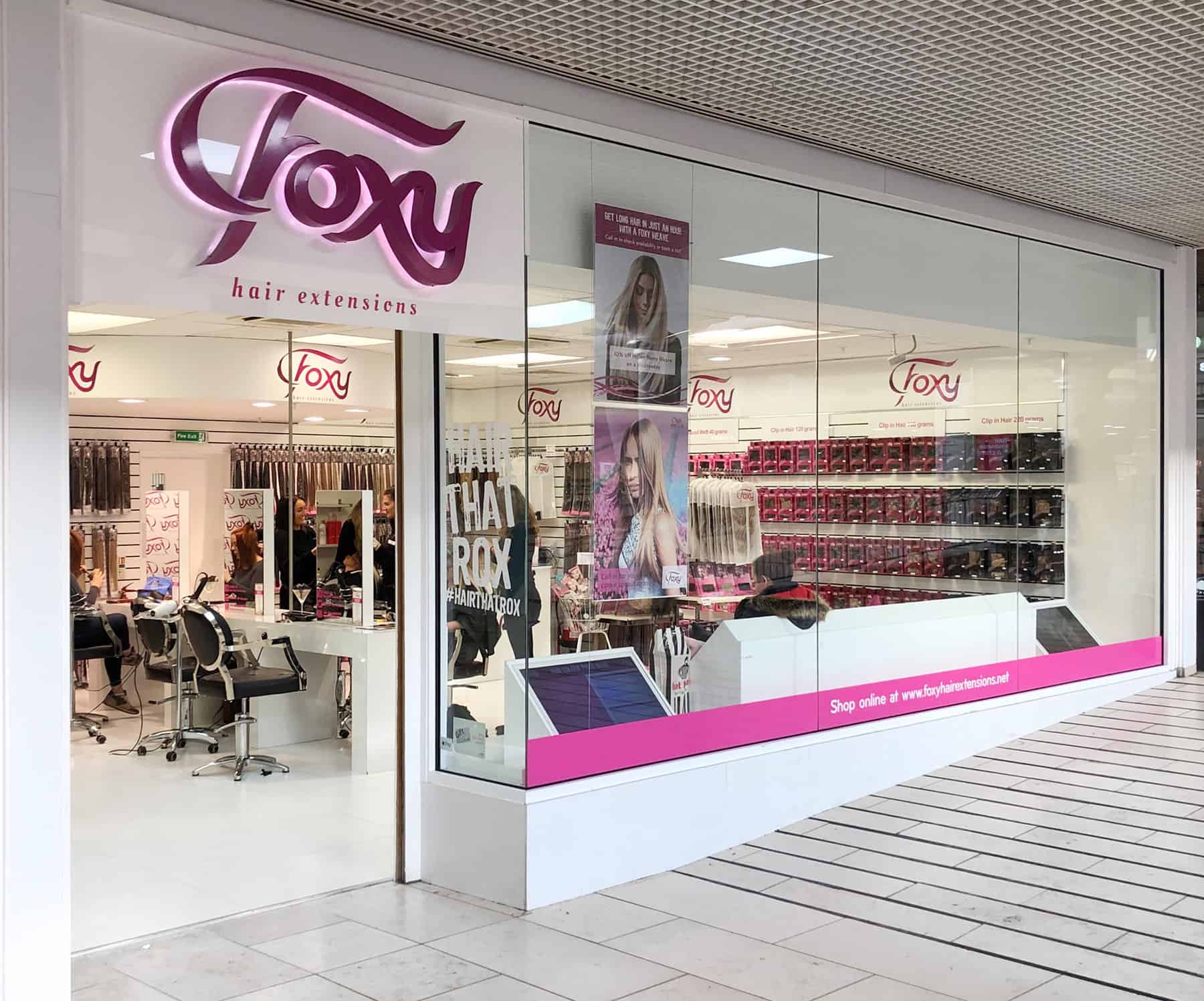 Foxy Hair Extensions store front at Metrocentre in Gateshead